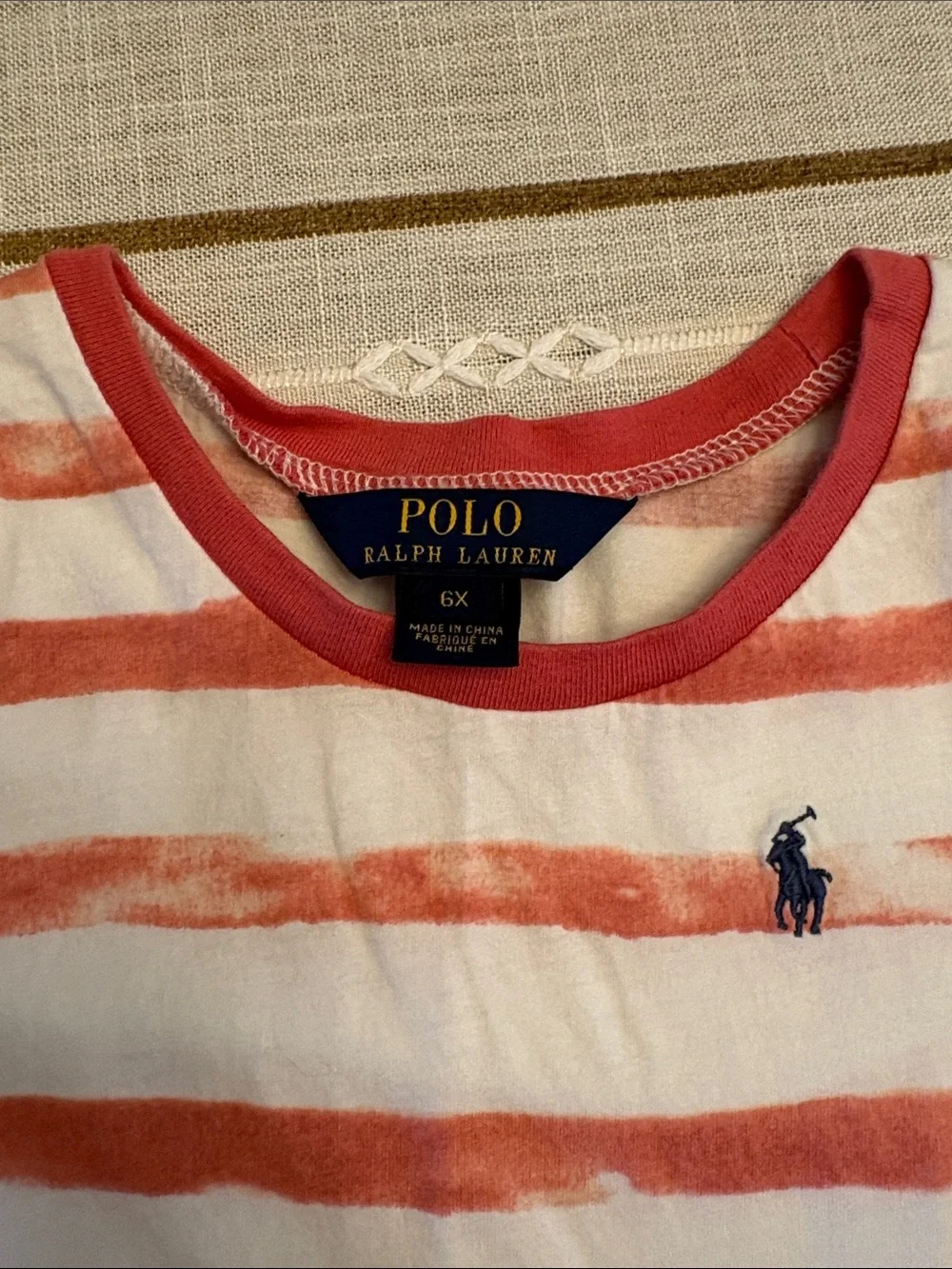 Polo by Ralph Lauren Coral and White Striped Cotton Girls' Dress
